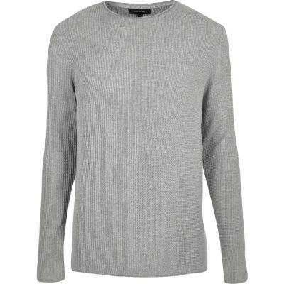 Light grey plain knitted jumper